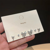 6pcs/set Women Silver Color Y2K Pink Crystal Heart Stud Earring Korean Trendy Punk Sweet Cool Bow Star Earring Aesthetic Jewelry