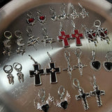New Korean Fashion Vintage Cross Crystal Hoop Earrings For Women Goth Charms Cute Punk y2k Jewelry Accessories