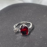Irregular Gemstone Ring Aesthetic Girl Hollow Red Stone Ring Women's Liquid Hollow Ring Vintage Jewelry Accessories