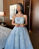 Pisoshare - Blue Fairy Beaded Flower Wedding Evening Dress Off Shoulder Sleeveless Formal Prom Party Gown Robe Soiree فساتين مناسبة رسمية