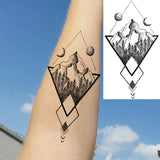 18 Sheets Geometry Mountain Temporary Tattoos For Men Women Adults Fake Waves Tattoo Sticker Black 3D Pine Tree Tatoos Triangle