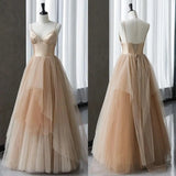 hampagne Spaghetti Straps Tulle Satin Beaded Corset Formal Evening Dress Prom Wedding Party Celebrity Dresses Gowns
