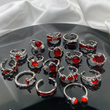 Irregular Gemstone Ring Aesthetic Girl Hollow Red Stone Ring Women's Liquid Hollow Ring Vintage Jewelry Accessories