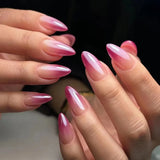 24Pcs Mid-length French Fake Nail with Silver Edge Design Round Head Almond False Nail Wearable Simple Finished Press on Nails
