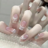 24Pcs Wearable Coffin Fake Nail Tips with Butterfly Camellia Designs Red Long Ballerina False Nails Press on Nails Art Manicure