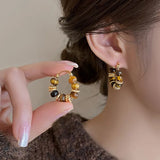 Maillard Tiger Eye Stone Hoop Earrings for Women Anti Fading Allergic Women's Pierced Earrings Jewelry