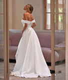 Matte Satin Wedding Dress with High Slit Off-the-Shoulder Neckline Crisscross Ruched Bodice Customize To Measure Robe Mariee