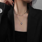 Double Layered Love Heart Pendant Necklace for Women Silver Color Simple Neck Chain Choker Fashion Jewelry Birthday Gifts