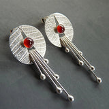 Unique Silver Plated Separated Lotus Leaf Inlaid with Red Stone Hanging Teardrop Earrings New Women&#39;s Jewelry Accessories