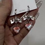 Sweet Cool Harajuku Love Heart Dangle Earrings For Women Hot Girls Gifts Y2k Punk Bowknot Earings Korean Accs Korean Accessories