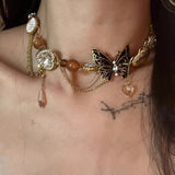New Chinese Ethnic Style Butterfly Necklace for Women's Light Luxury and Unique Design, Maillard Autumn and Winter Sweater Chain