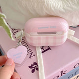 INS Cute Pink Checkered Cover Earphone Protective Case For AirPods 1 2 3 4 Pro2 Soft Anti-fall Protect Shell With Lovely Pendant