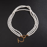 Multi-Layer White Imitation Pearl Necklace Bead  Chain Punk Ladies Wedding Short Clavicle Necklac Girl Charm Banquet Jewelry