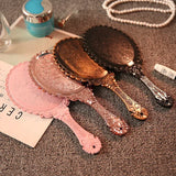 Vintage Carved Handheld Vanity Mirror Makeup SPA Salon Hand Handle Cosmetic Compact for Women