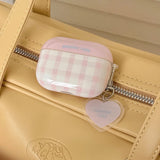 INS Cute Pink Checkered Cover Earphone Protective Case For AirPods 1 2 3 4 Pro2 Soft Anti-fall Protect Shell With Lovely Pendant