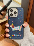 Fashion Denim Embroidery Polka Dot Dachshund Soft Back Cover For iPhone 16 Plus 11 12 13 14 15 16 Pro Max Phone Case