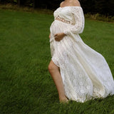 Maternity Photography Props Dress Sexy Hollow Lace Two Piece Set Split Dress Boho Pregnant Dress Baby Shower Dress ﻿
