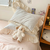 Korean Princess Style Bedding Set Soft Skin-friendly Lattice Lace Ruffles Quilt Cover Plaid Style Duvet Covers Set Pillowcases