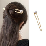 Simple Imitation Pearl Hair Sticks Elegant U-Shape Metal Hairpins For Women Girls Fashion Bun Styling Tools Hair Accessories
