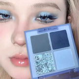 4-Color Starry Sky Blue Eyeshadow Palette Blue Eyeshadow Palette Shimmer Glitter Matte Eye Shadow Shades Neon Pigments