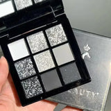 9 Colors Punk Smokey Matte Glitter Eyeshadow Palette Shimmer Eye Shadow Makeup Palette Cool Toned Gray Black Eye Pigment Palette