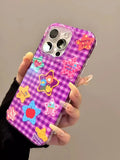 Purple Cute Star Silicone Soft Stripe Phone Case for IPhone 16 15 14 13 Pro Max 16Pro 15Pro 14Pro Shockproof Cartoon Back Cover
