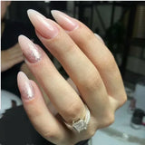 24Pcs Mid-length Almond Ballet False Nails Simple Cat Eye Design Press on Fake Nail Wearable Full Cover Nail Tips Manicure Tools