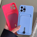 Liquid Silicone Slide Wallet Card Holder Slot Case For iPhone 13 11 12 14 15 16 Pro Max XS XR 14 Plus Lens Protector Cover Coque