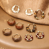 Vintage Hoop Earring for Women Melard Tiger Eye Stone Brown Round Earrings for Women Leopard Print Female Jewelry