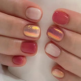 24Pcs Short Solid Color Wine Red Fake Nail Tips with Glue Glitter Square/round Head False Nails Wearable Ballet Press on Nails