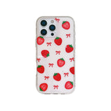 Cute Bowknot Strawberry Glitter IMD TPU Transparent Back Cover For iPhone 13 14 15 16 Pro Max Case