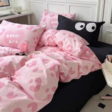 Korean Style Tie-Dye Bedding Set Flat Bed Sheet Pillowcase Twin Full Queen Size Bed Linen Women Girls Pink Duvet Cover Set