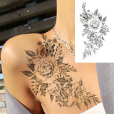 Realistic Fake Peony Temporary Tattoos For Women Girl Black Rose Elephant Flower Tattoo Sticker Tiger Anemone Tatoos Half Sleeve