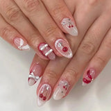 24pcs Summer Goldfish Fake Nails 3D Bubble Press on Nails Multicolored Starfish Almond False Nails Detachable Finished Nail Tips