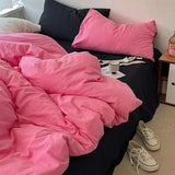 Korean Style Tie-Dye Bedding Set Flat Bed Sheet Pillowcase Twin Full Queen Size Bed Linen Women Girls Pink Duvet Cover Set