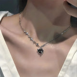 Purple Pink Black Crystal Heart Pendant Necklace Sweet Cool Girl Punk Clavicle Chain For Women Fashion Jewelry Gifts