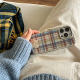 Autumn-Winter Retro Imitation Plush Line Plaid Sliver Edge Cover Case for iPhone 13 14 15 16 Pro Max Protective Phone Case