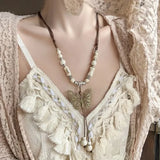 Ethnic Style Butterfly Bead Necklaces Vintage Silver Color Long Sweater Chain Necklace for Women Exquisite Birthday Jewelry Gift