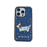Fashion Denim Embroidery Polka Dot Dachshund Soft Back Cover For iPhone 16 Plus 11 12 13 14 15 16 Pro Max Phone Case