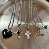 Long Titanium Steel Non Fading Cross Necklace, Hip-hop Men's Trendy Sweater Chain, Hoodie Chain, Women's Jewelry Gift