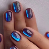 24Pcs Short Solid Color Wine Red Fake Nail Tips with Glue Glitter Square/round Head False Nails Wearable Ballet Press on Nails