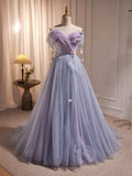 Pisoshare - Purple A-line Evening Party Dress with Butterfly Tassel Sweetheart Tulle Prom Birthday Guadration Photography Gown