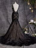 Vintage Pagan Wedding Dresses Detachable Long Sleeves V Neck Full Lace Gothic Halloween Black Mermaid Bridal Gown Robe De