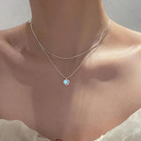 Simple Lucky Bean Love Clavicle Chain for Girls Women Double Layer Heart Pendant Necklaces Korean Fashion Sweet Jewelry Gifts