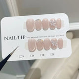 10Pcs Crystals Cat Eyes Handmade Press On Nails with Butterfly Peal Design False Nail Full Cover French Balle Wearable Nail Tips