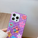 Purple Cute Star Silicone Soft Stripe Phone Case for IPhone 16 15 14 13 Pro Max 16Pro 15Pro 14Pro Shockproof Cartoon Back Cover