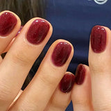 24Pcs Short Solid Color Wine Red Fake Nail Tips with Glue Glitter Square/round Head False Nails Wearable Ballet Press on Nails