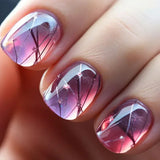 24Pcs Short Solid Color Wine Red Fake Nail Tips with Glue Glitter Square/round Head False Nails Wearable Ballet Press on Nails
