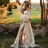 Boho Style Lace Maternity Dress Bohemian Photo Shooting Pregnancy Dress Baby Shower Ruffled Split Cut Lace Dress