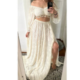 Maternity Photography Props Dress Sexy Hollow Lace Two Piece Set Split Dress Boho Pregnant Dress Baby Shower Dress ﻿